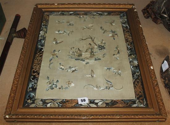 Chinese silk embroidered panel, with figures, floral motifs & decorative border